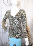 Cheetah Printed V-neck Top with Ostrich Feather Trim Sleeves