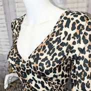 Cheetah Printed V-neck Top with Ostrich Feather Trim Sleeves