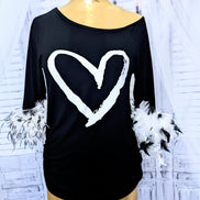 Feather Cuff Slouchy Shoulder Top