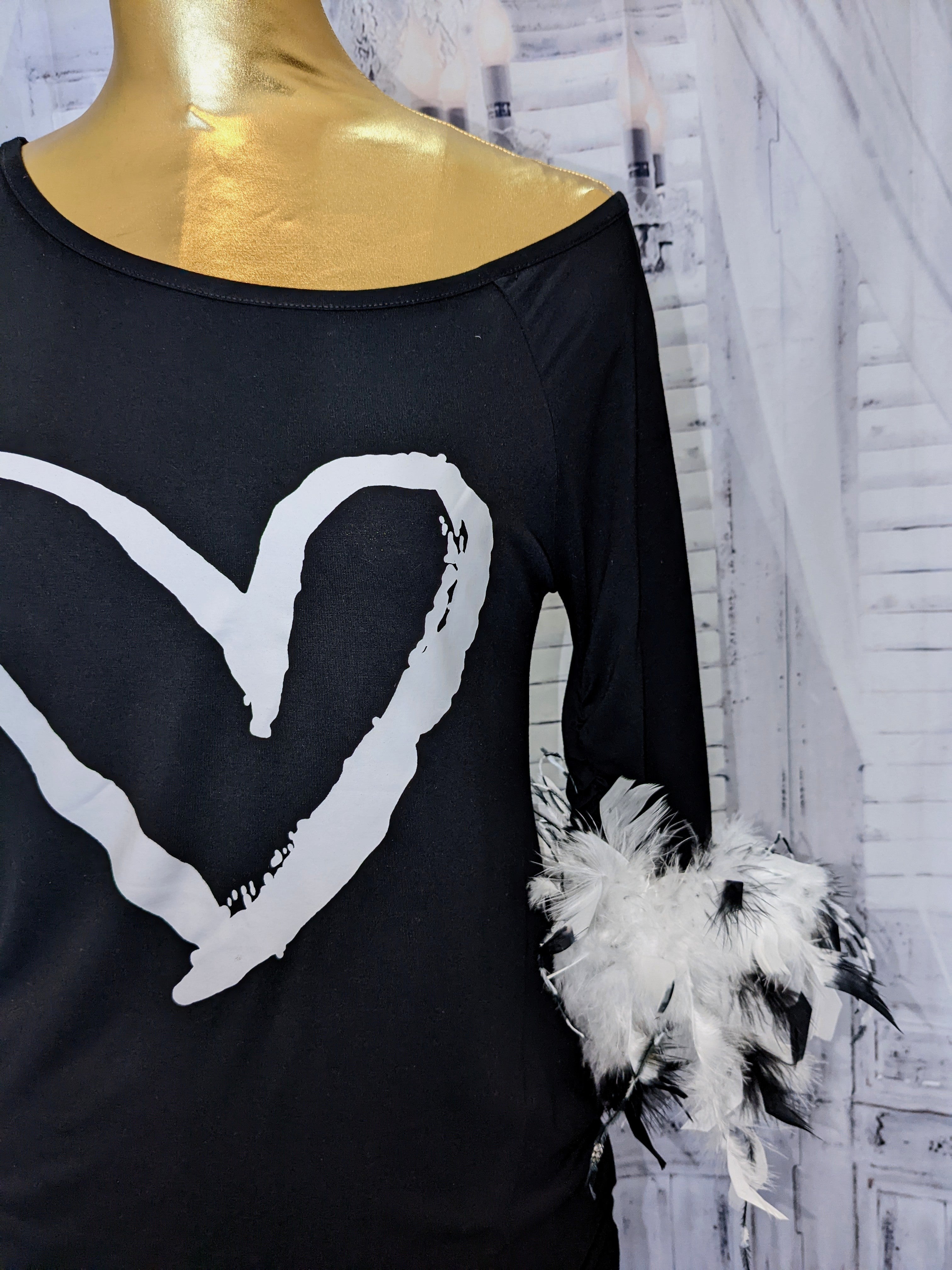 Feather Cuff Slouchy Shoulder Top