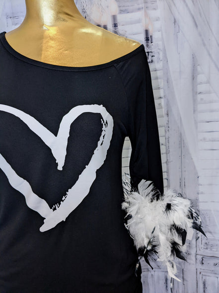 Feather Cuff Slouchy Shoulder Top