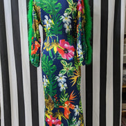 Faux Fur Feather Trim Sleeve Floral Maxie Dress