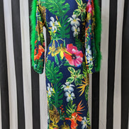 Faux Fur Feather Trim Sleeve Floral Maxie Dress