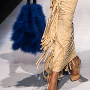 Feather handbag faux fur 'tails' with wood arch handle