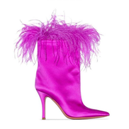 Ostrich Feather Trimmed Satin Boots