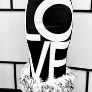 Feather Hem black and white 'LOVE' Pencil Skirt