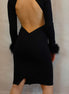 Bodycon Open back Dress with Marabou Feather collar & Cuffs