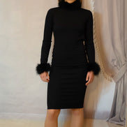 Bodycon Open back Dress with Marabou Feather collar & Cuffs