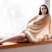 Feather Trimmed Chiffon Evening Shawl