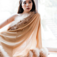 Feather Trimmed Chiffon Evening Shawl
