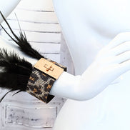 Feather and Crystal Lock Cuff Bracelet