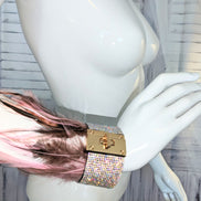 Feather and Crystal Lock Cuff Bracelet