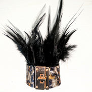 Feather and Crystal Lock Cuff Bracelet