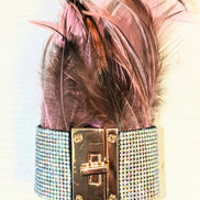 Feather and Crystal Lock Cuff Bracelet