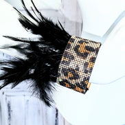 Feather and Crystal Lock Cuff Bracelet