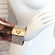 Feather and Crystal Lock Cuff Bracelet