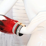 Feather and Crystal Lock Cuff Bracelet