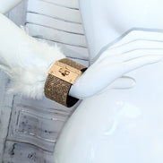 Feather and Crystal Lock Cuff Bracelet