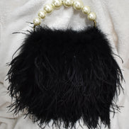 Ostrich Feather Purse with Pearl Beaded Handle